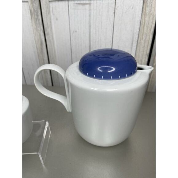 Dansk Ditto Teapot Coffee Pot + Cream & Sugar Blue and White Modernist Set - Picture 4 of 6